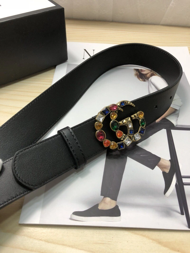 Gucci Leather belt with crystal Double G buckle 513183