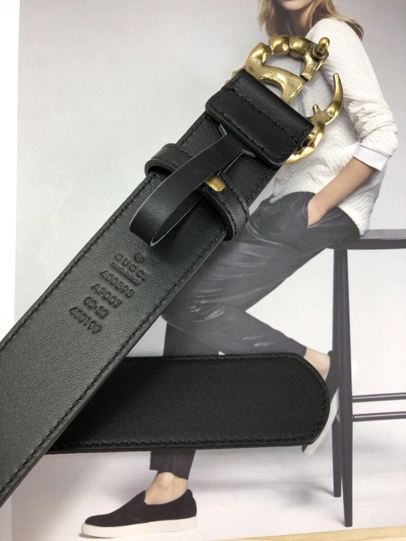 Gucci Leather belt with crystal Double G buckle 513183