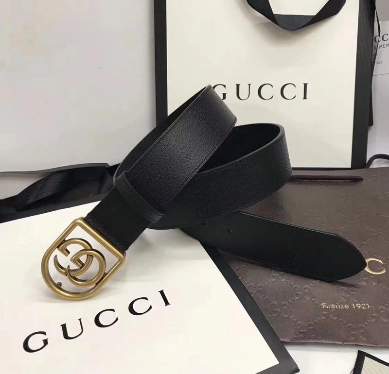 Gucci ‎Leather belt with framed Double G 495128