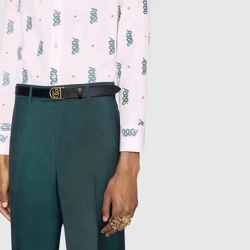 Gucci ‎Leather belt with framed Double G 495128