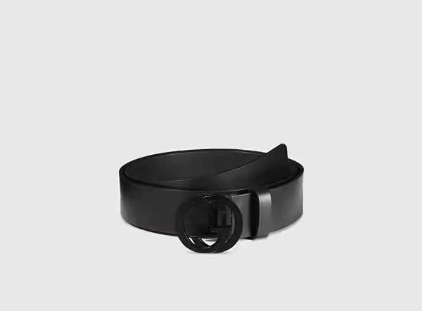 Gucci Leather belt with interlocking G buckle 368186