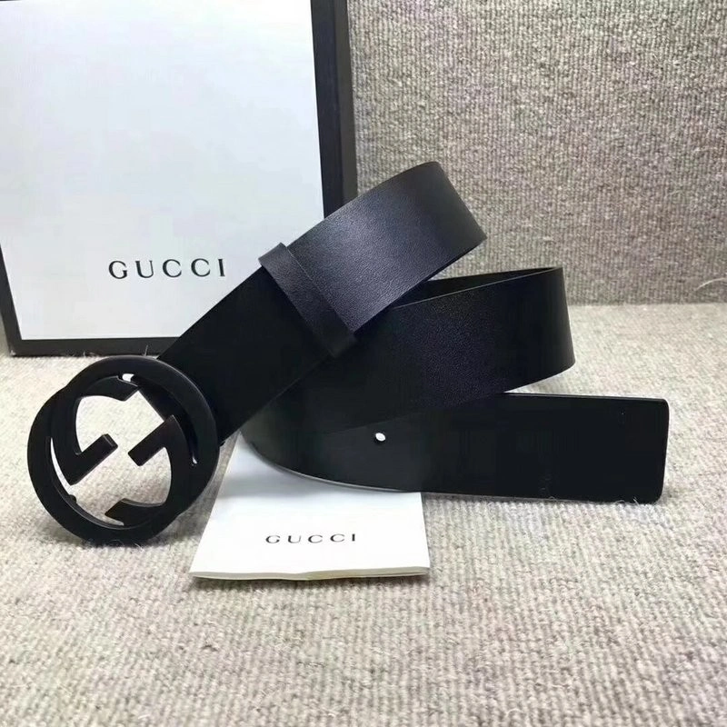 Gucci Leather belt with interlocking G buckle 368186