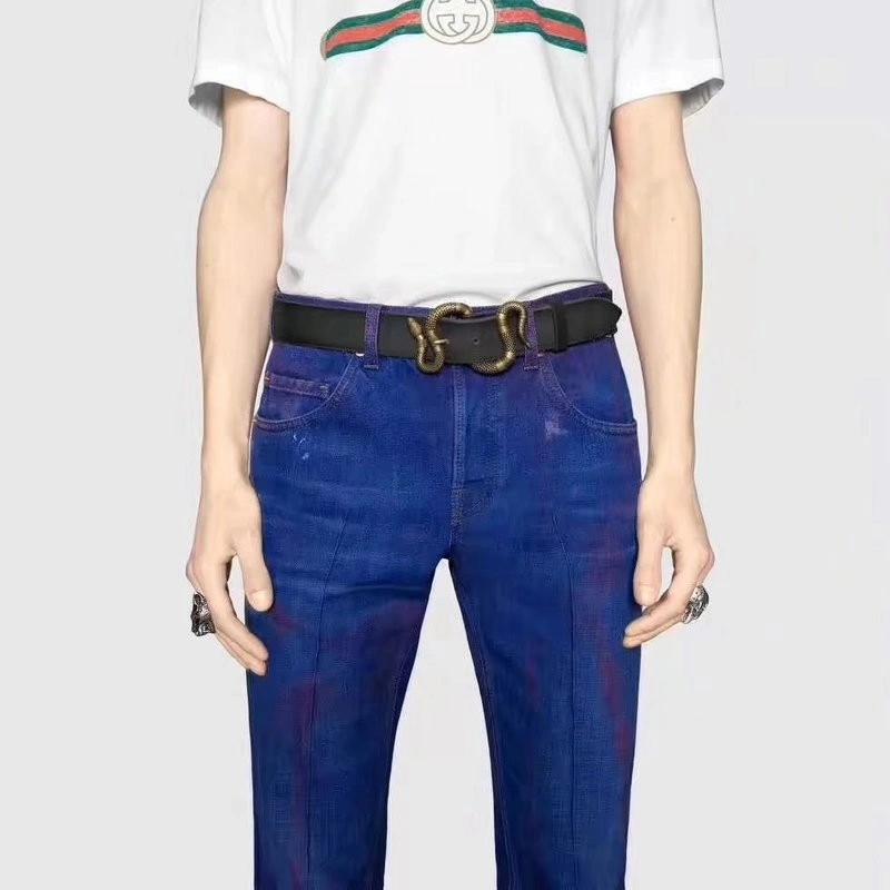 Gucci Leather belt with snake buckle 458935