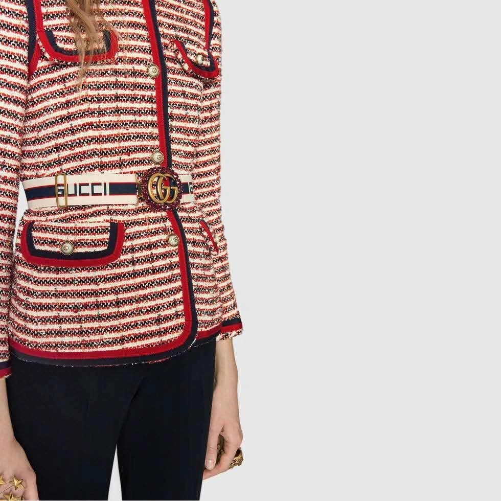 Gucci stripe belt with Double G and crystals 499696