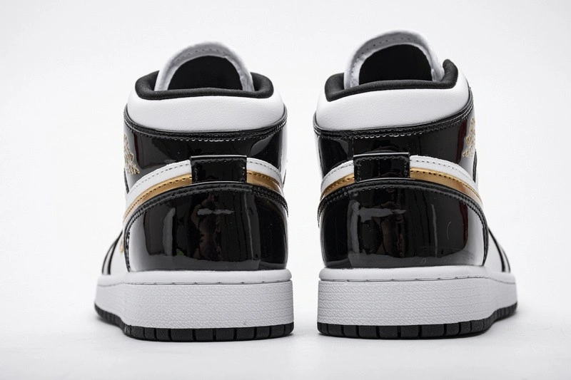 Jordan 1 Mid Patent Black White Gold   852542-007