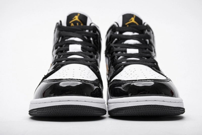 Jordan 1 Mid Patent Black White Gold   852542-007