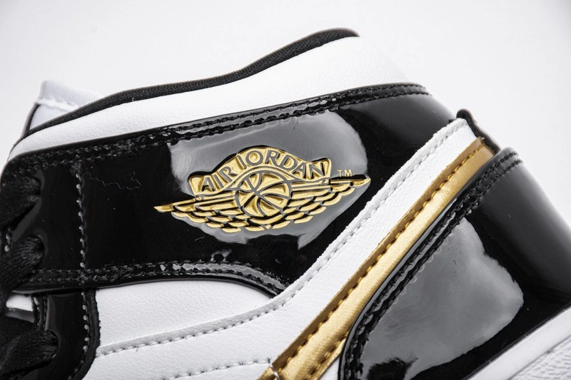 Jordan 1 Mid Patent Black White Gold   852542-007