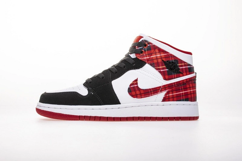 Jordan 1 Mid White Plaid (GS)  554725-607