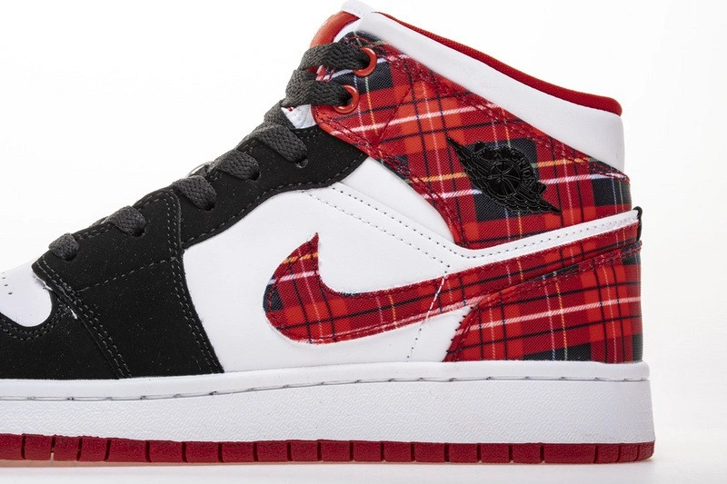 Jordan 1 Mid White Plaid (GS)  554725-607