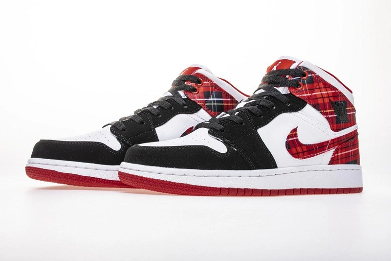 Jordan 1 Mid White Plaid (GS)  554725-607