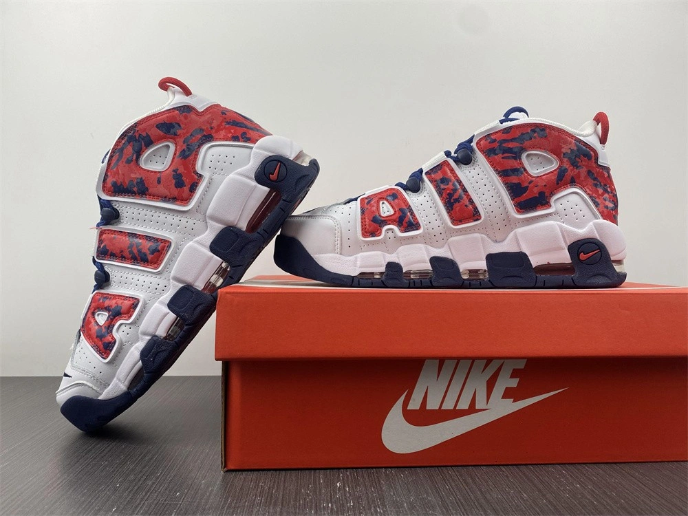 Nike Air More Uptempo White Blue Red Camo (GS)   CZ7885-100