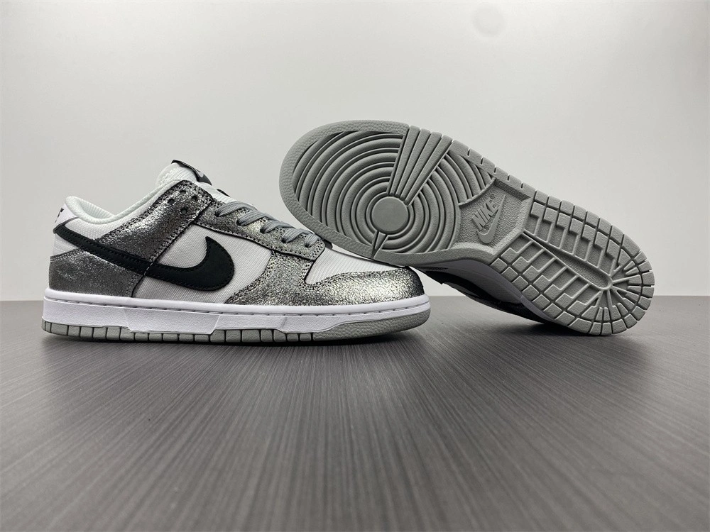 The Nike Dunk Low Features Silver Cracked Leather  DO5882-001