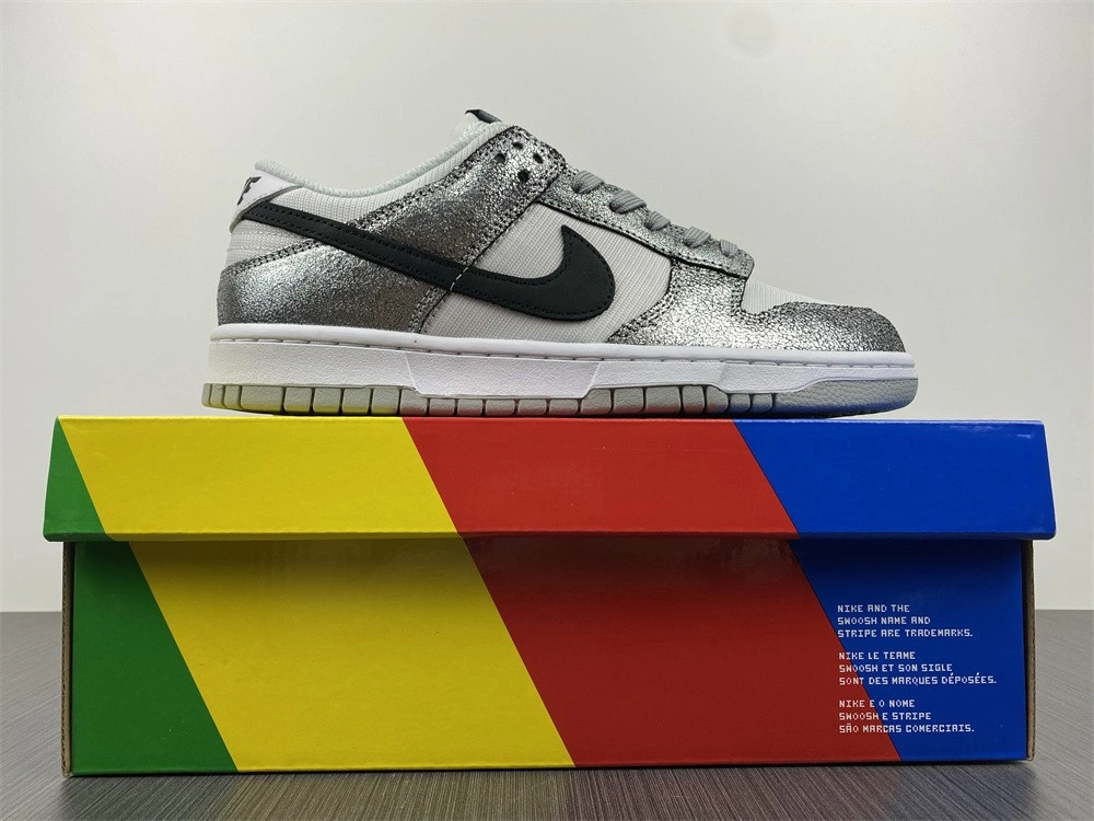 The Nike Dunk Low Features Silver Cracked Leather  DO5882-001