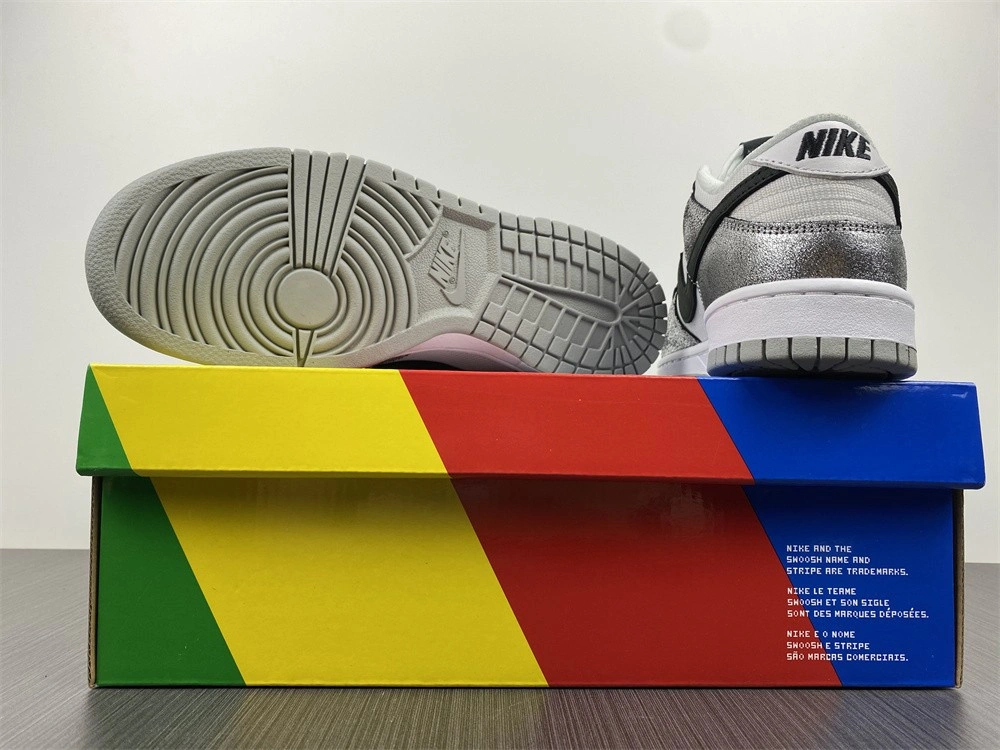 The Nike Dunk Low Features Silver Cracked Leather  DO5882-001
