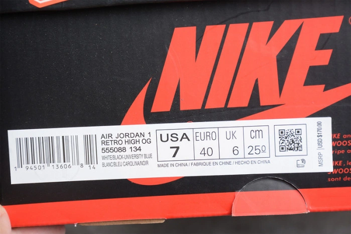 AIR Jordan 1 Retro High White University Blue Black 555088-134