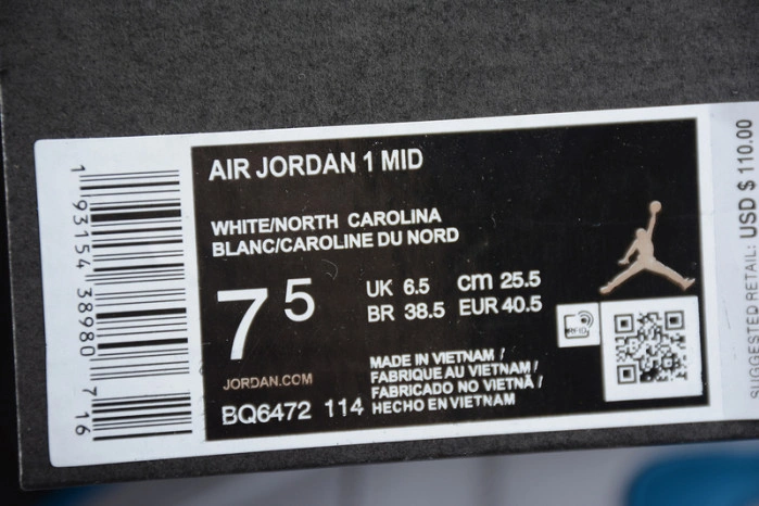 Air  Jordan 1 Mid UNC (W)  BQ6472-114