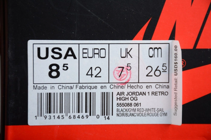 Air Jordan 1 Retro High Og 'Gym Red' - 555088-061