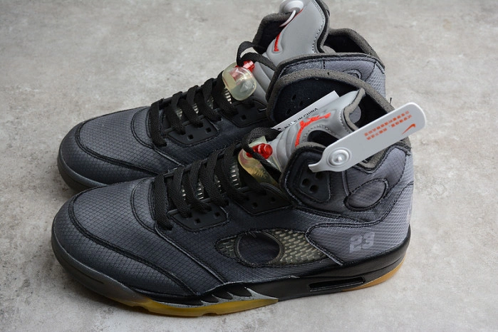 Air Jordan 5 Retro O-W Black Muslin-Fire Red  CT8480-001