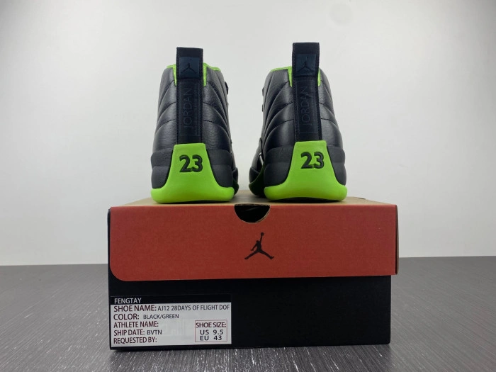 Jordan 12 BLACK GREEN FLIGHT DOF