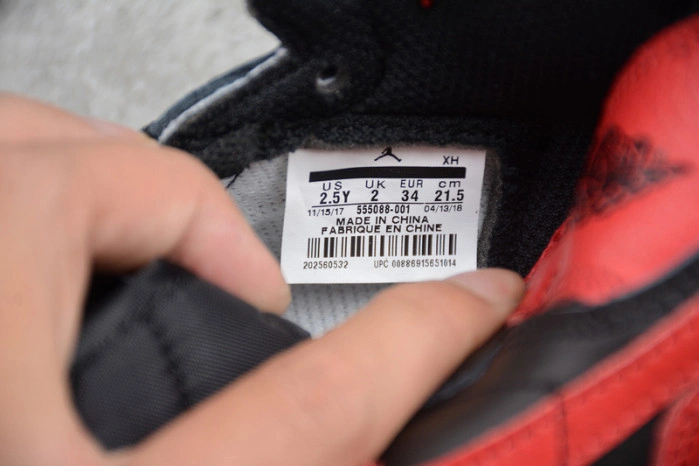 Kids Air Jordan 1 Retro High OG Banned Bred Black Red  555088 001
