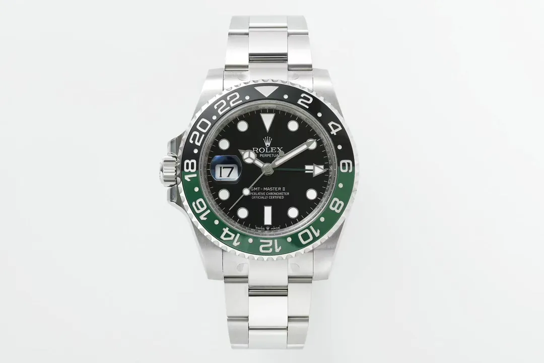 VS Factory Super Clone Rolex GMT-Master II 40mm Stainless Steel Super Clone Watch with Green and Black Ceramic Bezel, Black DailyWear 368