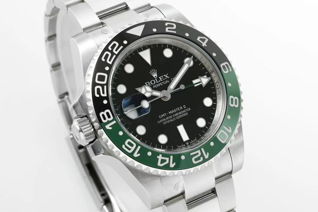 VS Factory Super Clone Rolex GMT-Master II 40mm Stainless Steel Super Clone Watch with Green and Black Ceramic Bezel, Black DailyWear 368