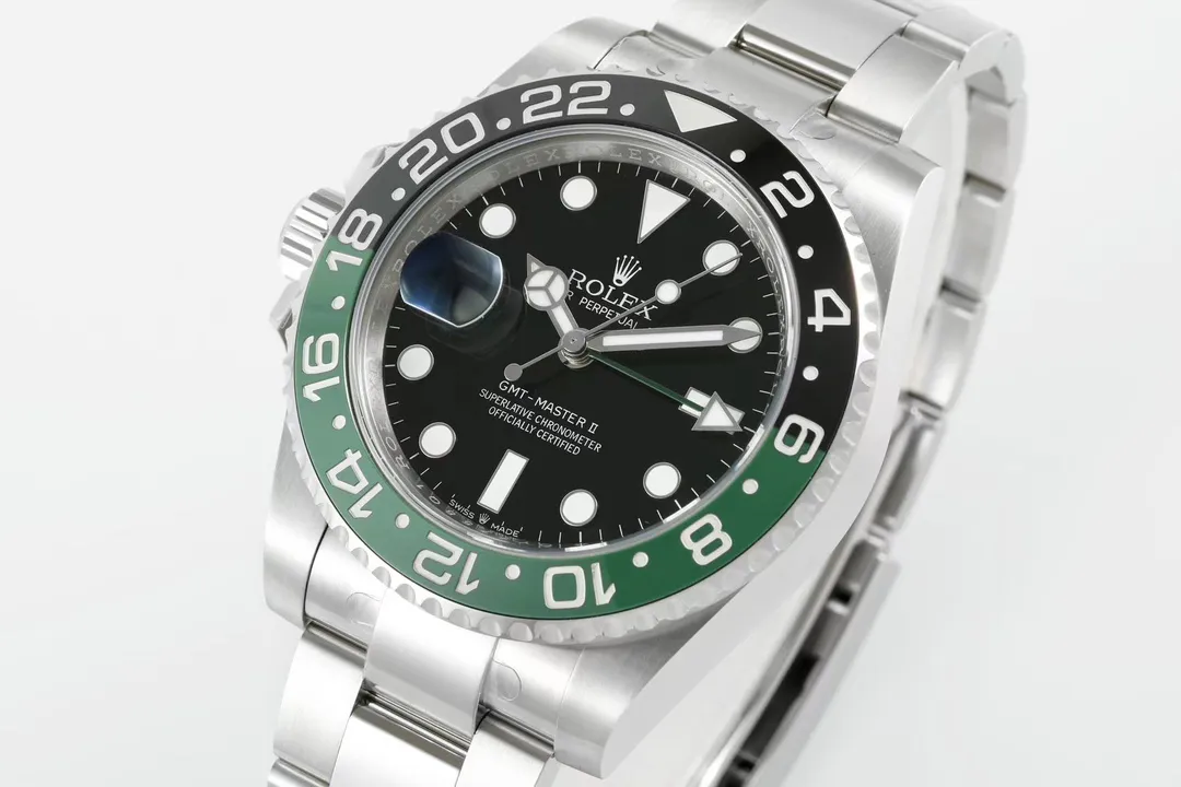 VS Factory Super Clone Rolex GMT-Master II 40mm Stainless Steel Super Clone Watch with Green and Black Ceramic Bezel, Black DailyWear 368