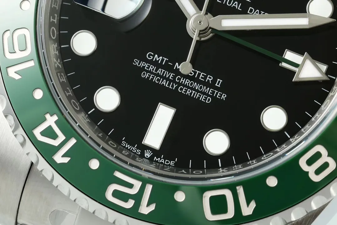 VS Factory Super Clone Rolex GMT-Master II 40mm Stainless Steel Super Clone Watch with Green and Black Ceramic Bezel, Black DailyWear 368