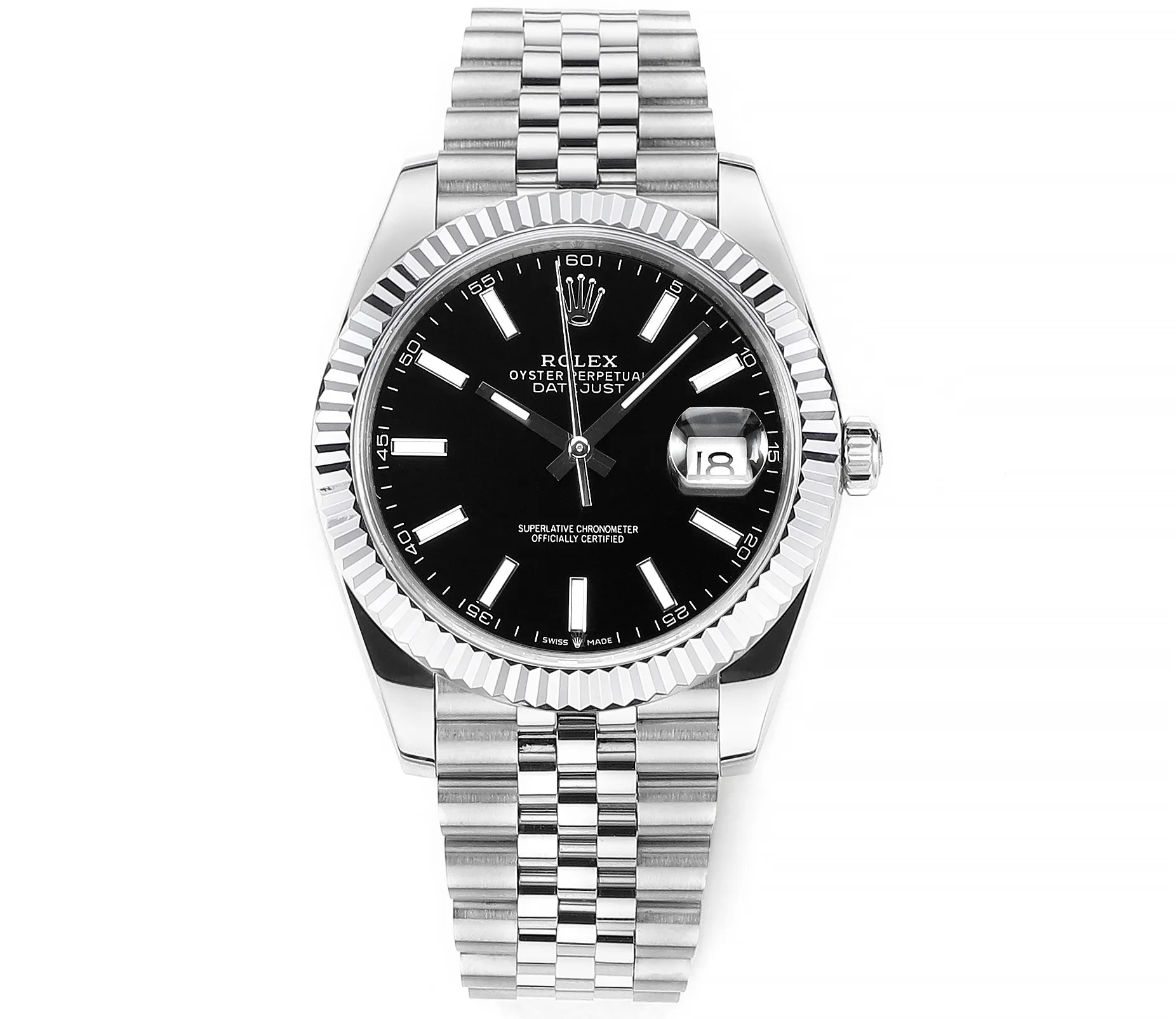 AR Factory Rolex Datejust 41mm Stainless Steel Fluted Bezel Black Dial Jubilee Bracelet Men’s Luxury Watch FlexibleFit 4892