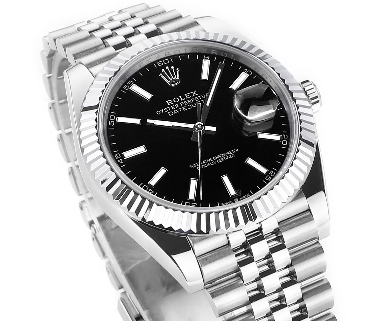 AR Factory Rolex Datejust 41mm Stainless Steel Fluted Bezel Black Dial Jubilee Bracelet Men’s Luxury Watch FlexibleFit 4892