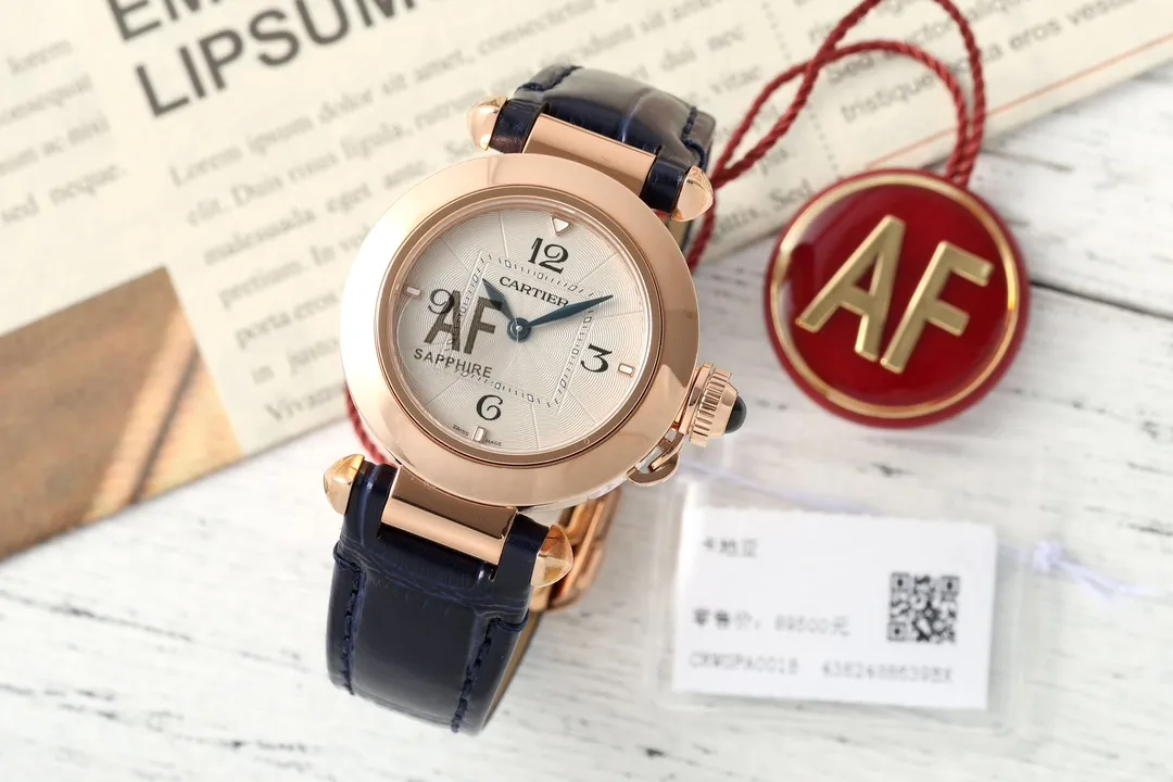Cozy AF Factory AF Sapphire Rose Gold Blue Leather Strap Roman Numeral Dial Women’s Luxury Watch 2792