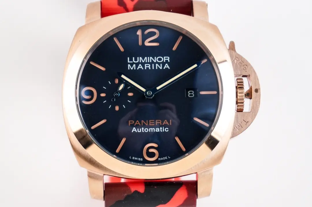 Panerai Luminor Marina Automatic Navy Blue Dial Rose Gold Case Red Camo Rubber Strap Men’s Luxury Watch StreetReady 786