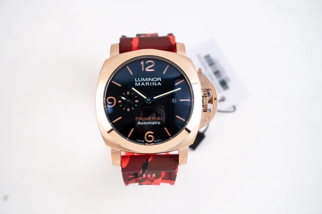 Panerai Luminor Marina Automatic Navy Blue Dial Rose Gold Case Red Camo Rubber Strap Men’s Luxury Watch StreetReady 786