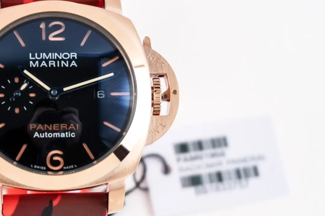 Panerai Luminor Marina Automatic Navy Blue Dial Rose Gold Case Red Camo Rubber Strap Men’s Luxury Watch StreetReady 786