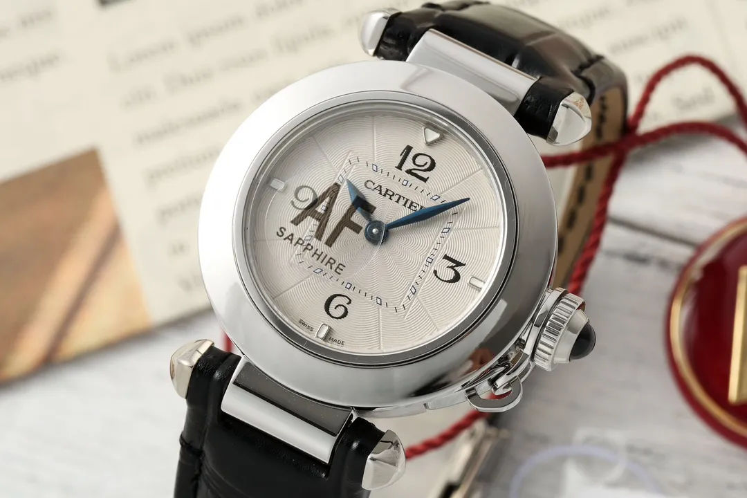 Cartier Ballon Bleu Silver Dial Black Leather Strap Stainless Steel Women’s Quartz Watch DailyWear 2808