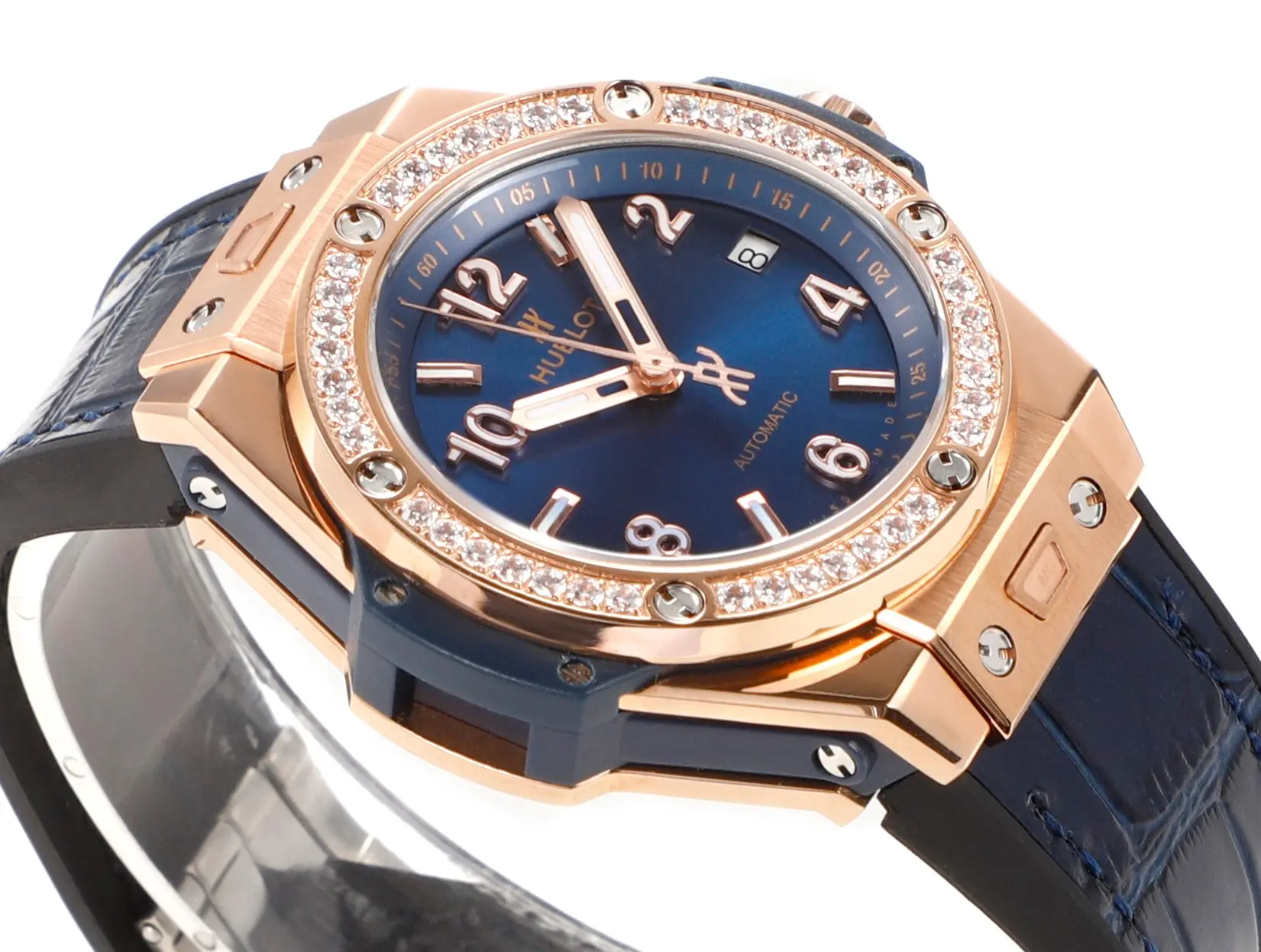 Classic GS Factory HUBLOT Big Bang One-Click 39mm Rose Gold Blue Dial Diamond Set Automatic Super Clone Watch 5811