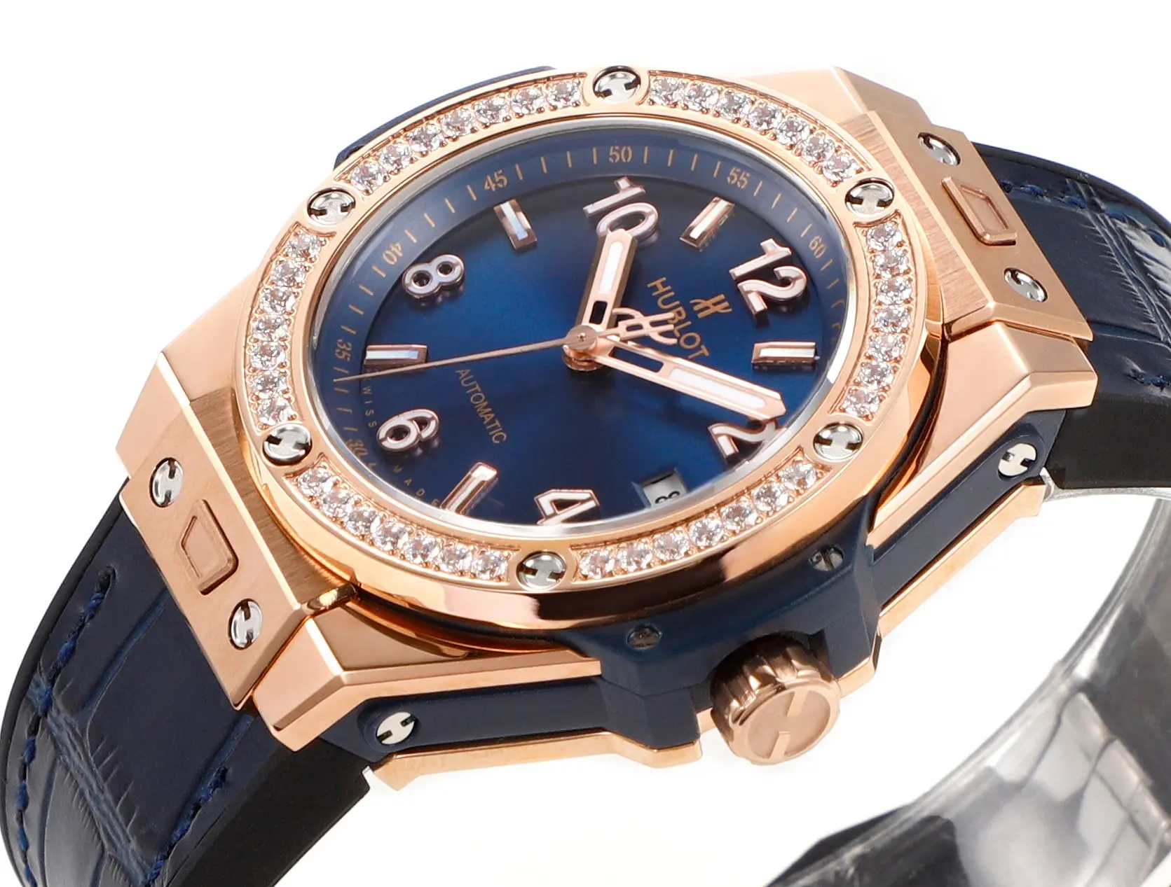 Classic GS Factory HUBLOT Big Bang One-Click 39mm Rose Gold Blue Dial Diamond Set Automatic Super Clone Watch 5811