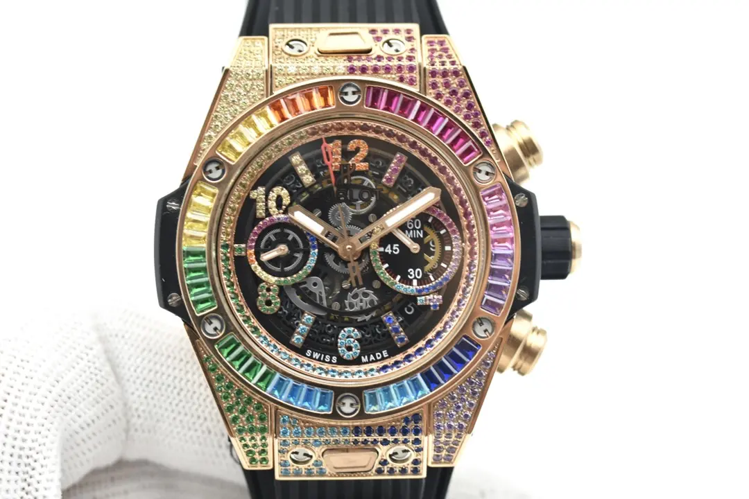 HighPerformance JB Factory Hublot Big Bang Rainbow 44mm Chronograph Watch with Pink Rubber Strap – Super Clone Edition 6010