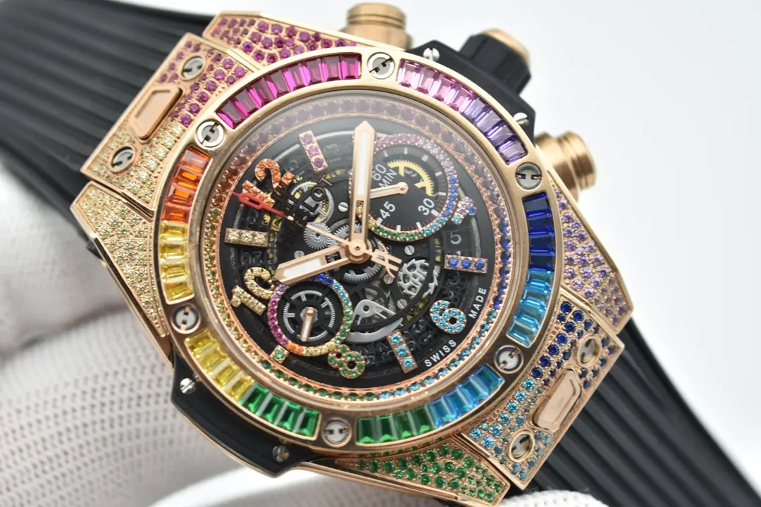 HighPerformance JB Factory Hublot Big Bang Rainbow 44mm Chronograph Watch with Pink Rubber Strap – Super Clone Edition 6010