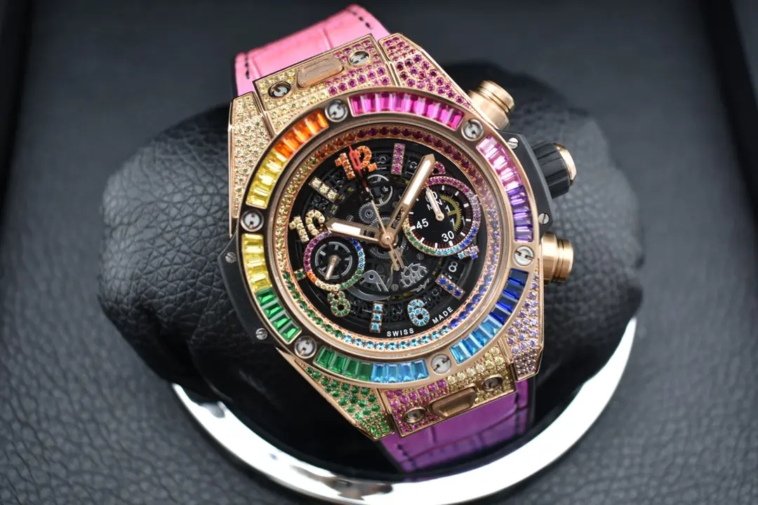 HighPerformance JB Factory Hublot Big Bang Rainbow 44mm Chronograph Watch with Pink Rubber Strap – Super Clone Edition 6010
