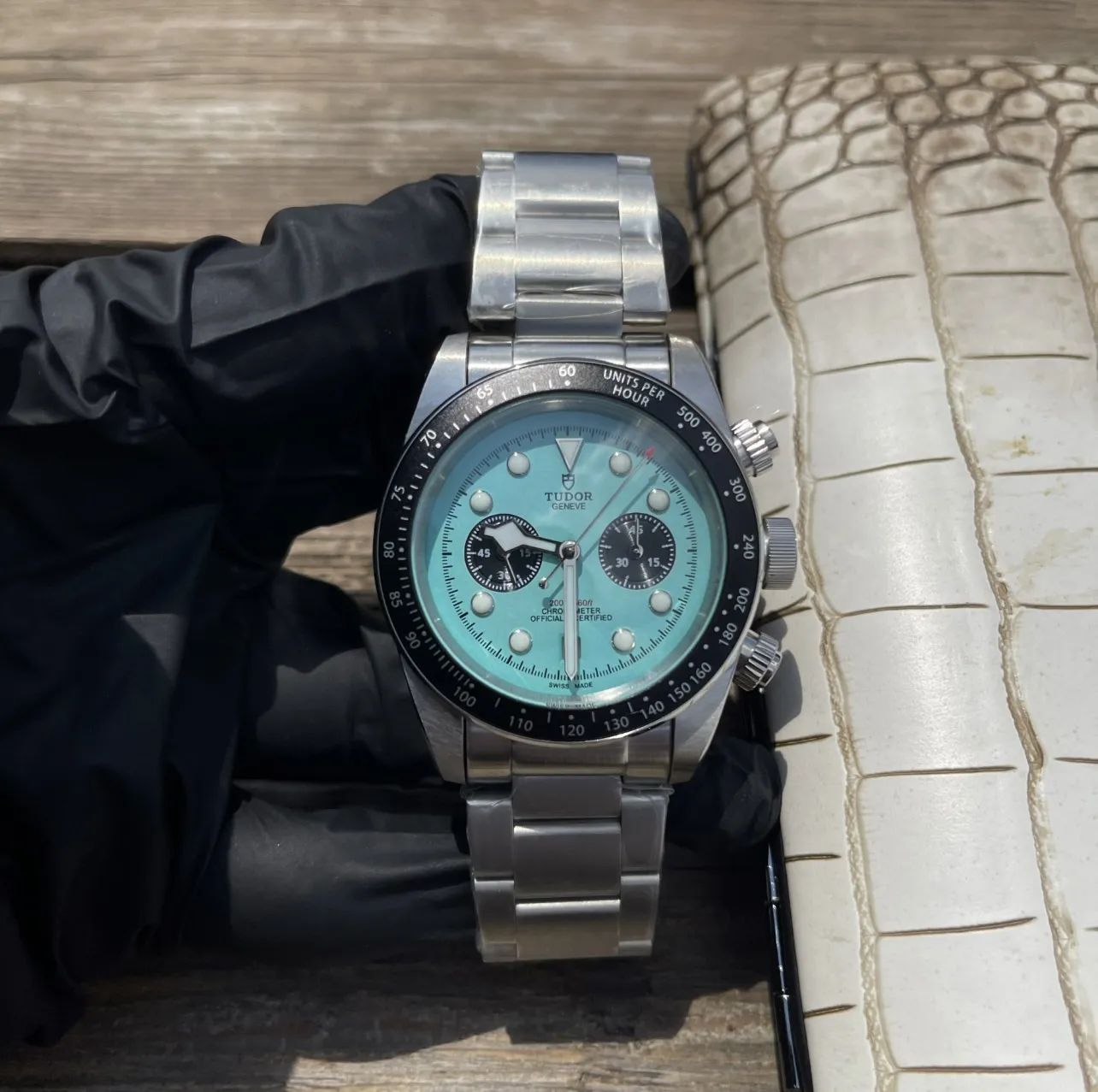 Tudor Black Bay Chrono Turquoise Dial Stainless Steel Bracelet Men’s Chronograph Watch Durable 4284