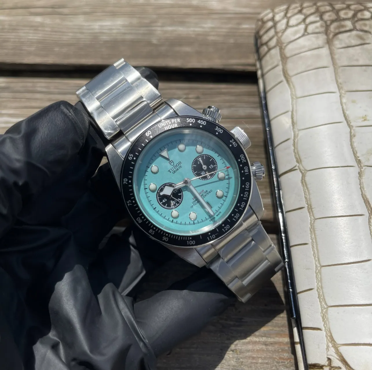 Tudor Black Bay Chrono Turquoise Dial Stainless Steel Bracelet Men’s Chronograph Watch Durable 4284