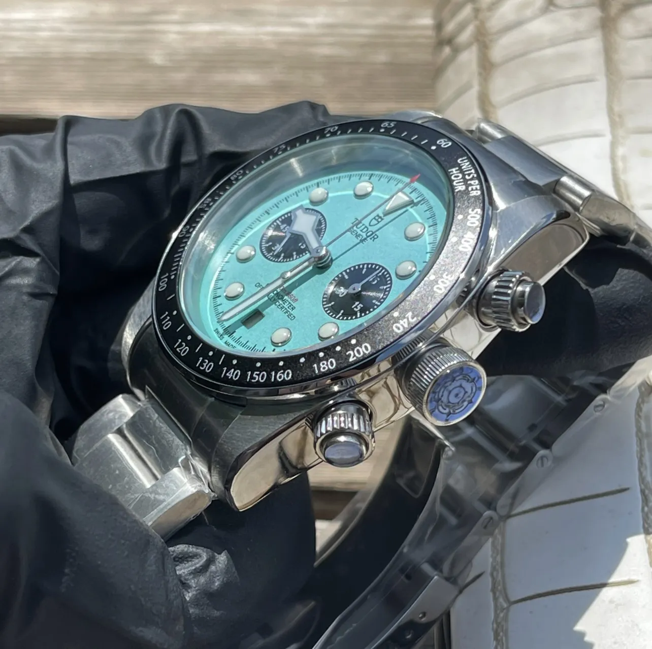 Tudor Black Bay Chrono Turquoise Dial Stainless Steel Bracelet Men’s Chronograph Watch Durable 4284