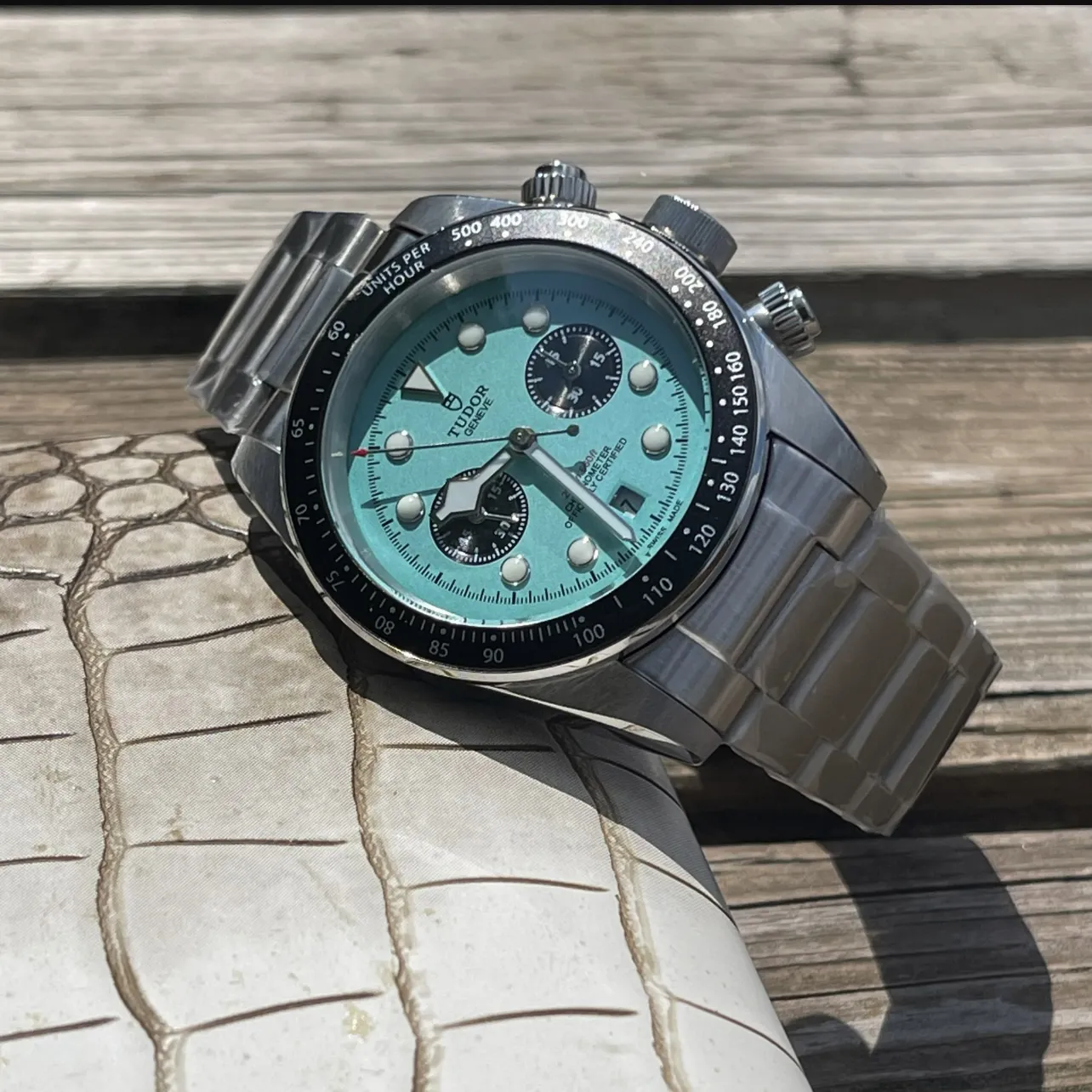 Tudor Black Bay Chrono Turquoise Dial Stainless Steel Bracelet Men’s Chronograph Watch Durable 4284