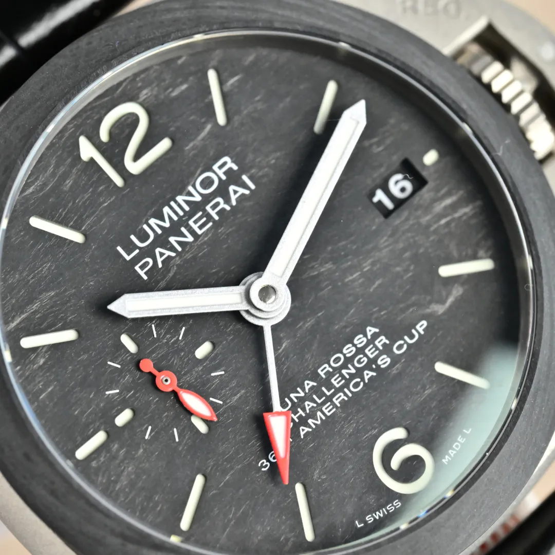 Elegant VS Factory Panerai Luminor America’s Cup Black Dial Silver Titanium Case Black Alligator Leather Strap Men’s Luxury Watch 795
