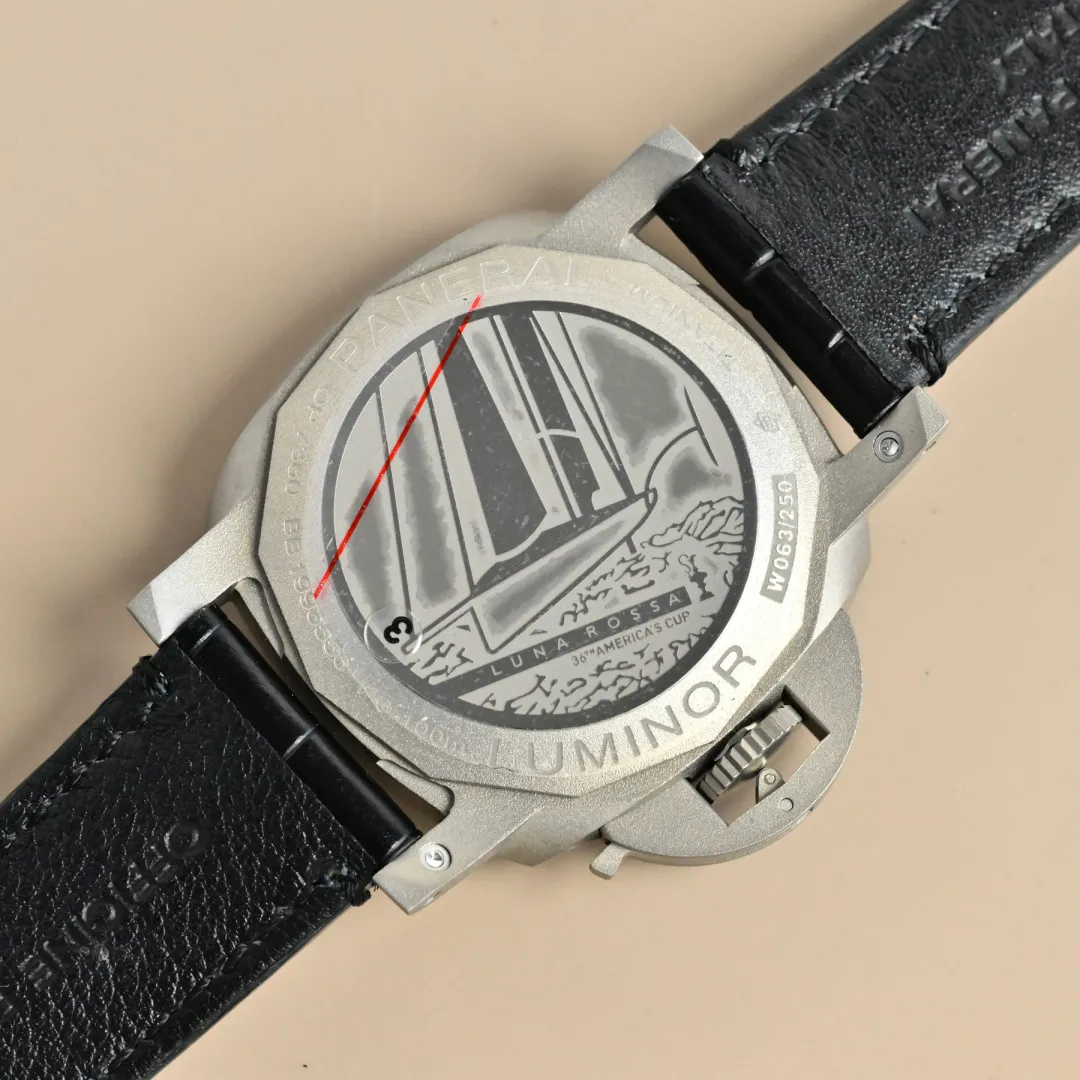 Elegant VS Factory Panerai Luminor America’s Cup Black Dial Silver Titanium Case Black Alligator Leather Strap Men’s Luxury Watch 795