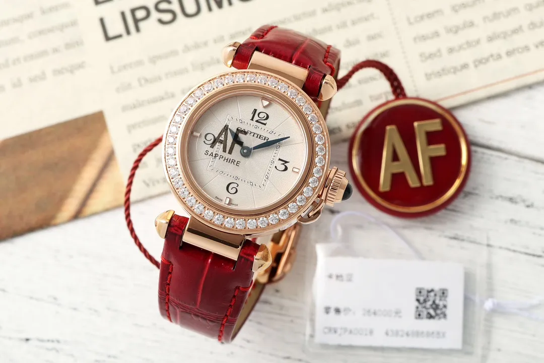 Cartier Ballon Bleu de Cartier Women’s Rose Gold Watch with Diamond Bezel and Red Leather Strap TravelReady 2817