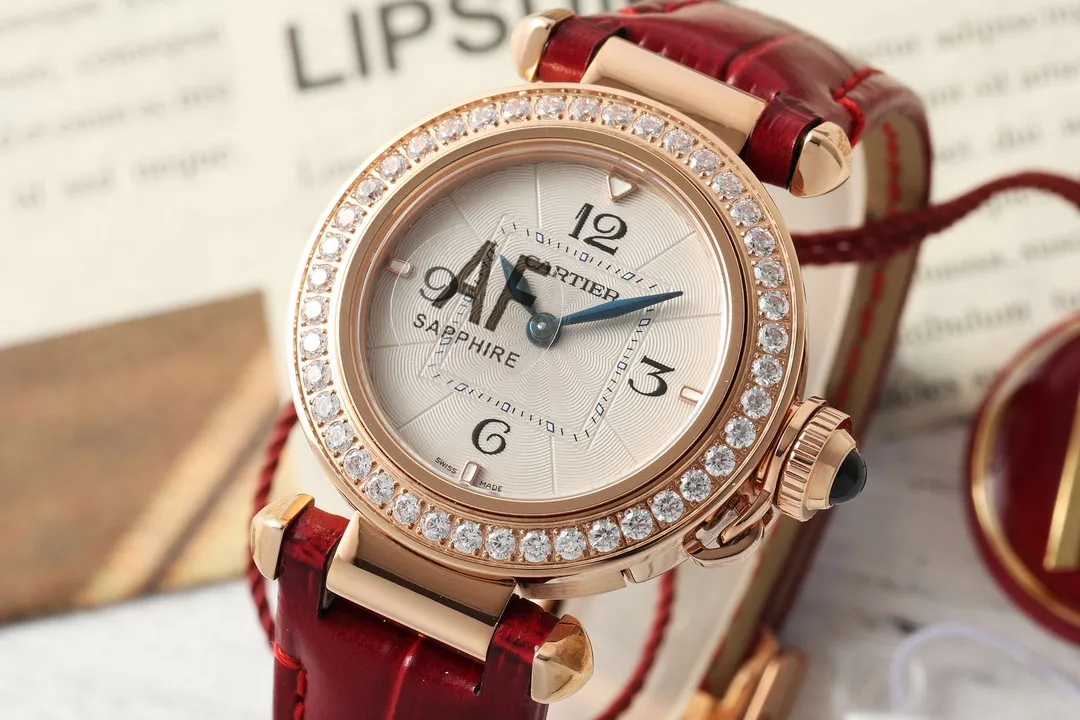 Cartier Ballon Bleu de Cartier Women’s Rose Gold Watch with Diamond Bezel and Red Leather Strap TravelReady 2817