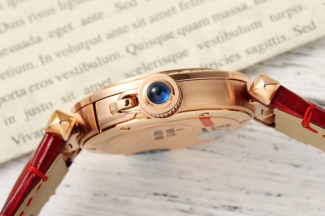 Cartier Ballon Bleu de Cartier Women’s Rose Gold Watch with Diamond Bezel and Red Leather Strap TravelReady 2817