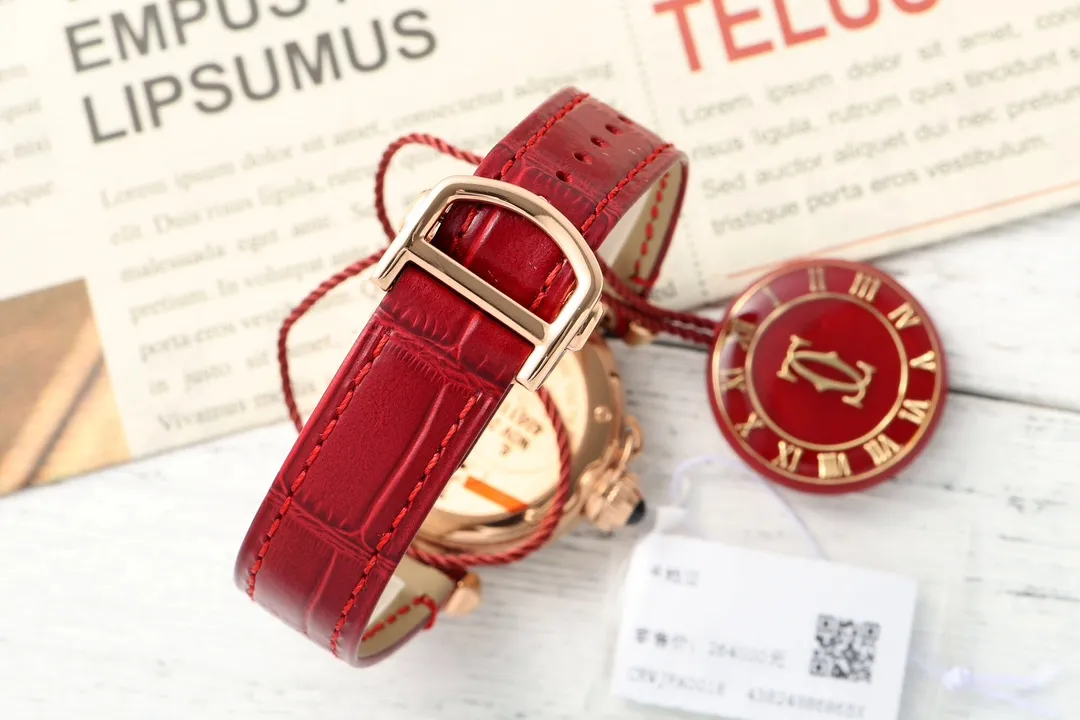 Cartier Ballon Bleu de Cartier Women’s Rose Gold Watch with Diamond Bezel and Red Leather Strap TravelReady 2817